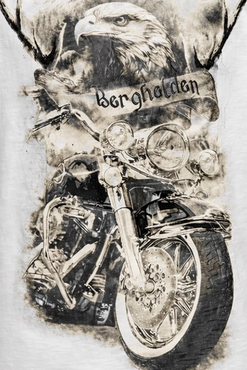 Herren Trachtenshirt mit Adler und Motorrad - weiß