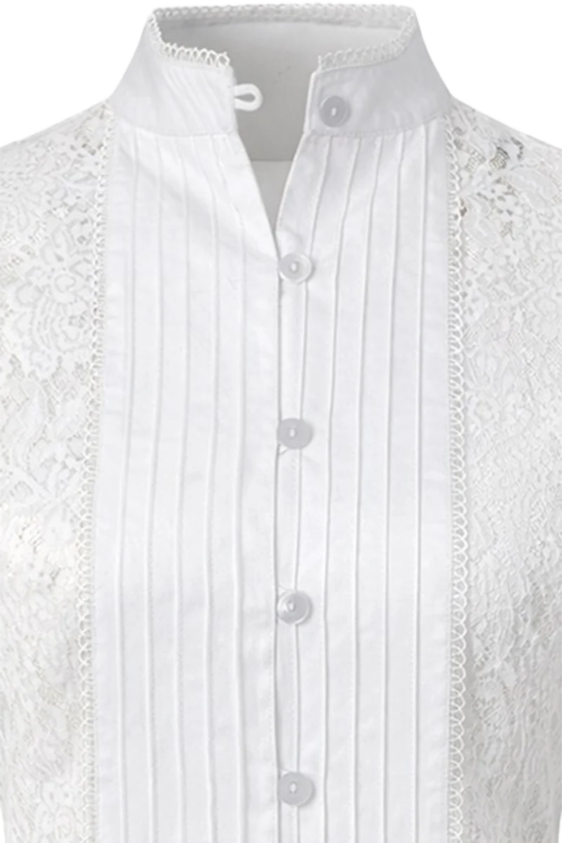 Damen Trachtenbluse hochgeschlossen mit floraler Spitze - weiß