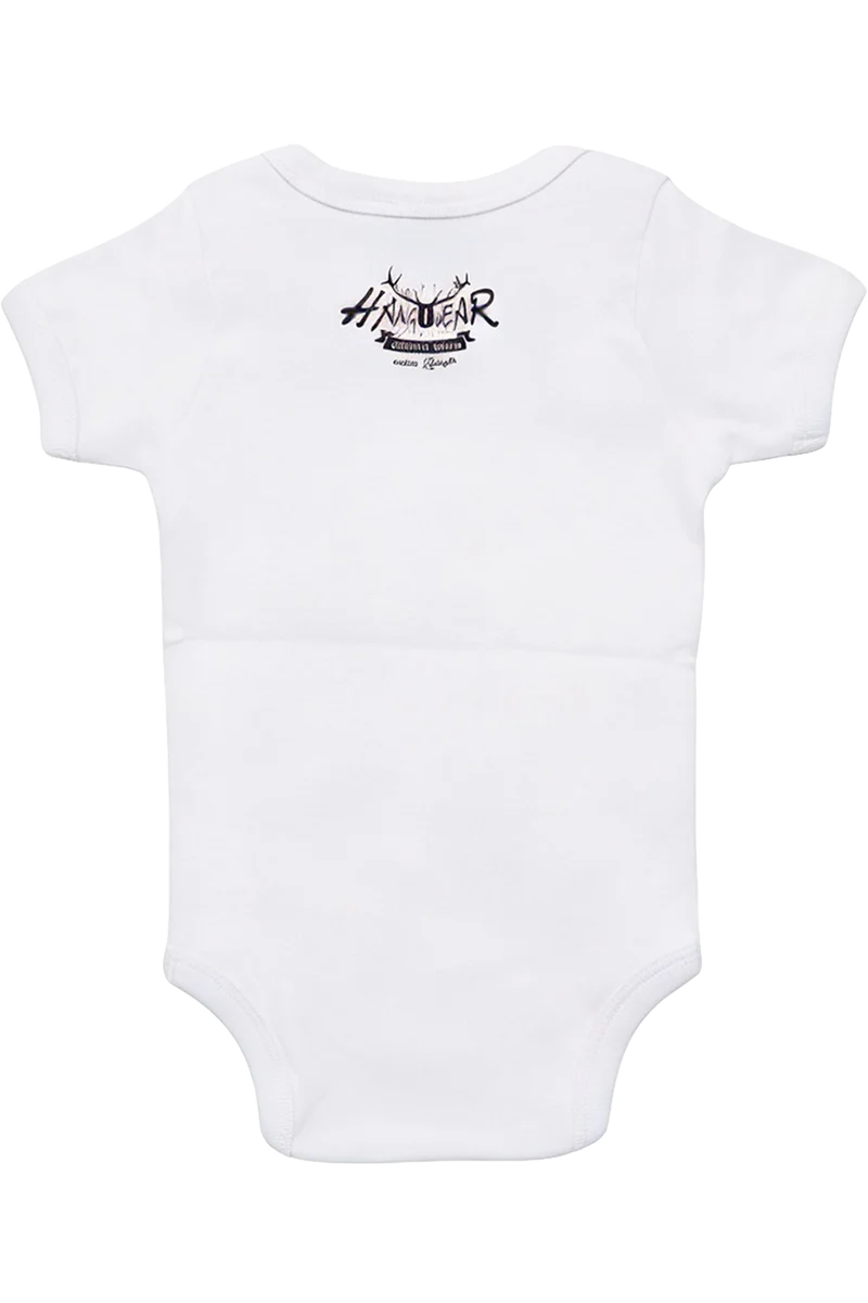 Baby Trachtenbody mit Hochlandrind und Schleifen - weiß