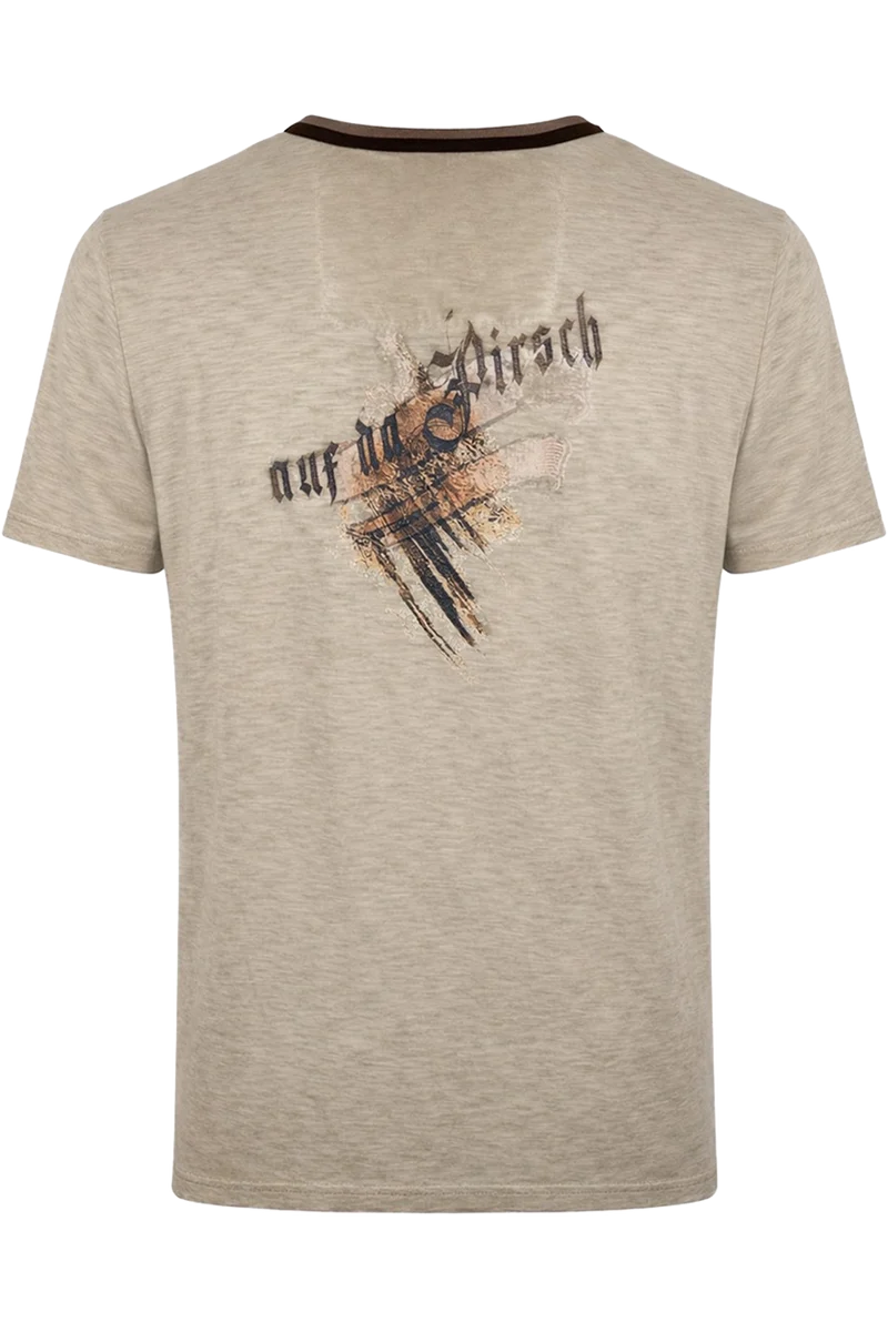 Herren Trachtenshirt mit Bärenmotiv und Samtdruck - greige