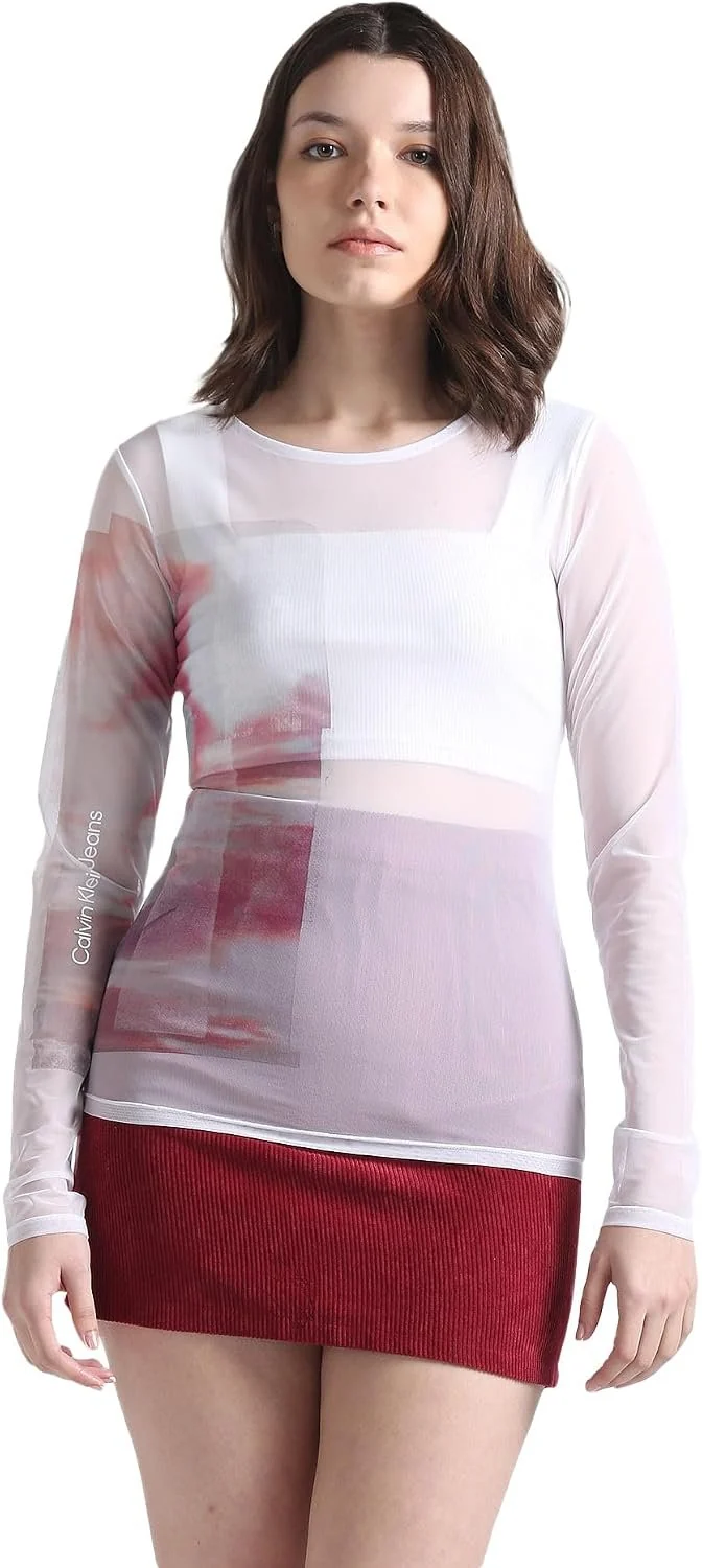 Calvin Klein DIFFUSED GRAPHIC LS MESH T-Shirt weiß
