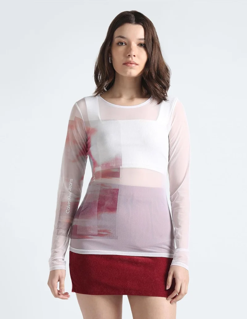 Calvin Klein DIFFUSED GRAPHIC LS MESH T-Shirt weiß