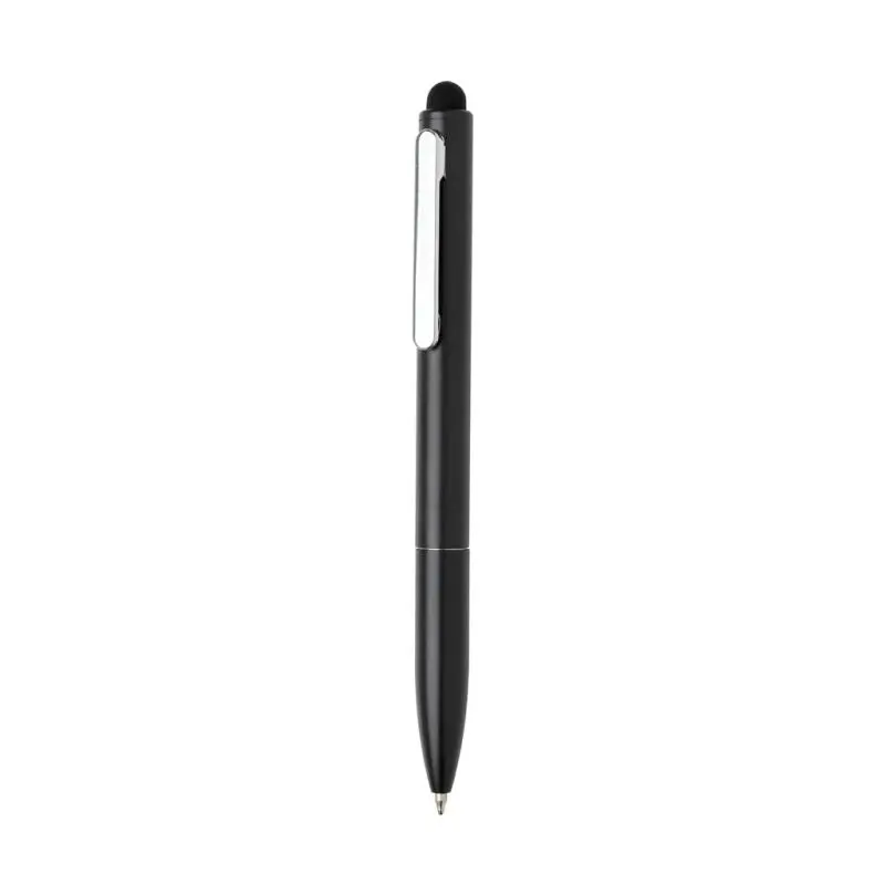 Schwarzer Kymi Stift mit Stylus aus RCS recyceltem Aluminium - Premium umweltfreundlicher Touchpen