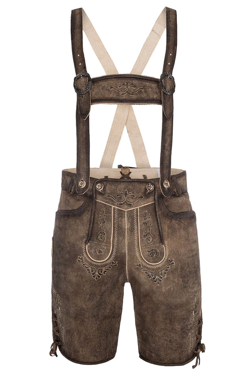 Premium-Lederhosenset kurz mit Gürtel+Träger hellbraun