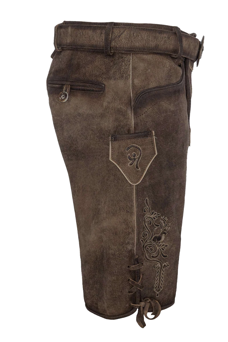 Premium-Lederhosenset kurz mit Gürtel+Träger hellbraun