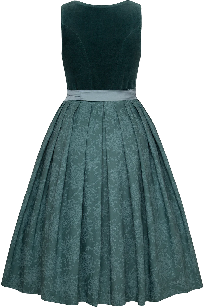 Midi-Samtdirndl mit eckigem Ausschnitt