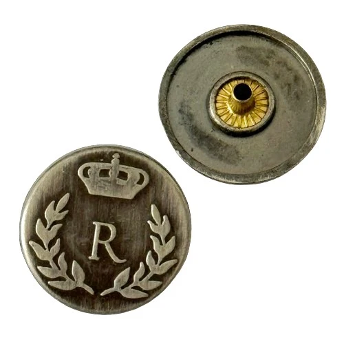 Druckknopf Wappen Lorbeerkranz mit Krone Grau – Metallknopf NK-161