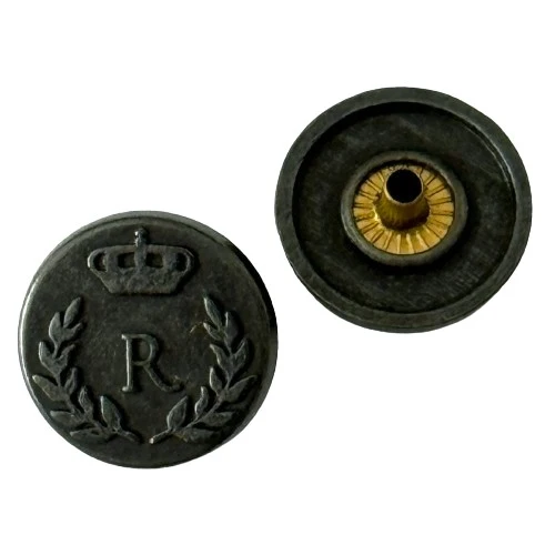 Druckknopf Wappen Lorbeerkranz mit Krone Schwarz Kupfer – Metallknopf NK-161