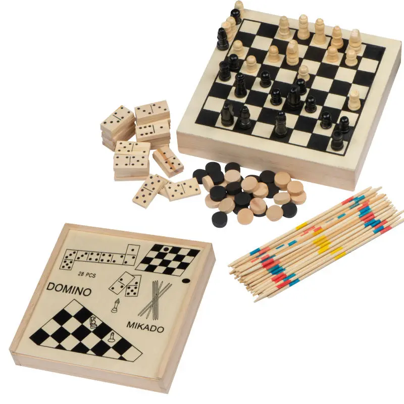 Riga Holzspielesammlung in Beige - Vielseitige Spieleset für die ganze Familie