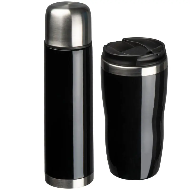 Split Set: Isolierflasche & -becher in Schwarz – Elegant & Praktisch für Unterwegs