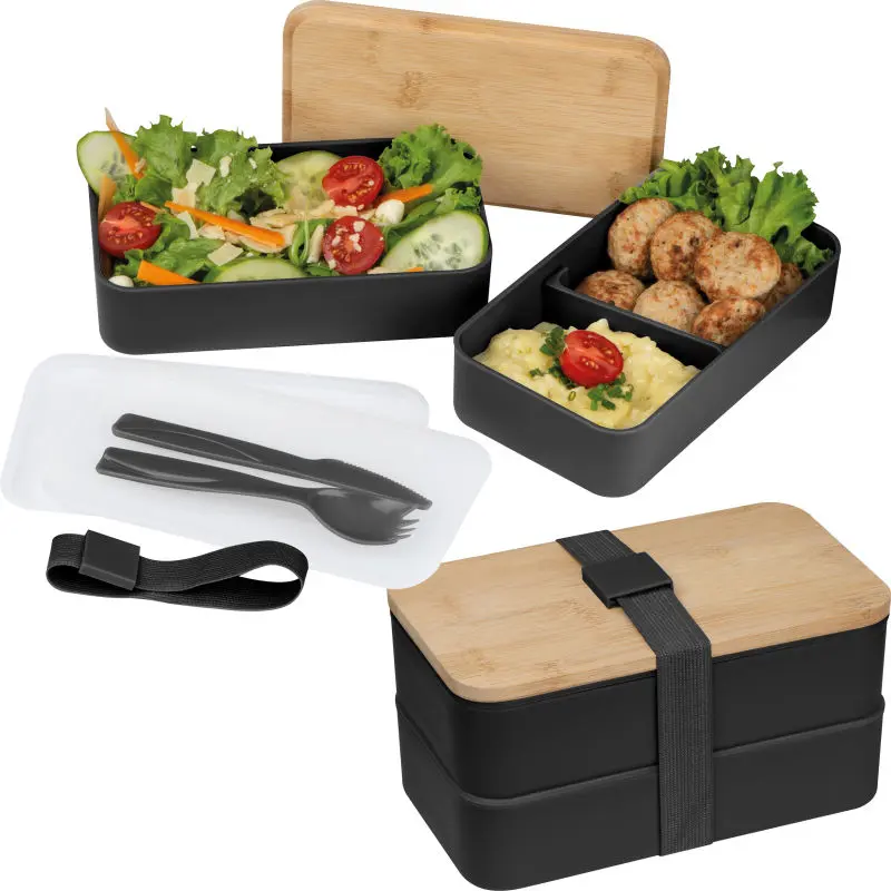 Pescara Lunchbox Set in Black - Multi-Compartment, Stylish, Durable Meal Kit