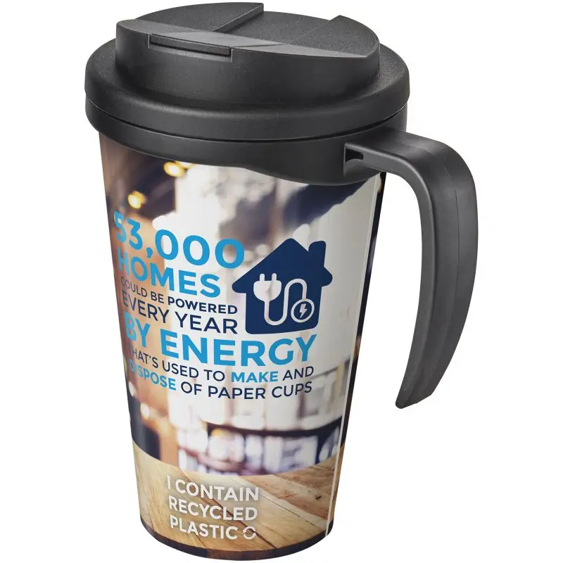 Brite-Americano Grande 350 ml – Glänzender schwarzer Isolierbecher mit sicherem Verschluss