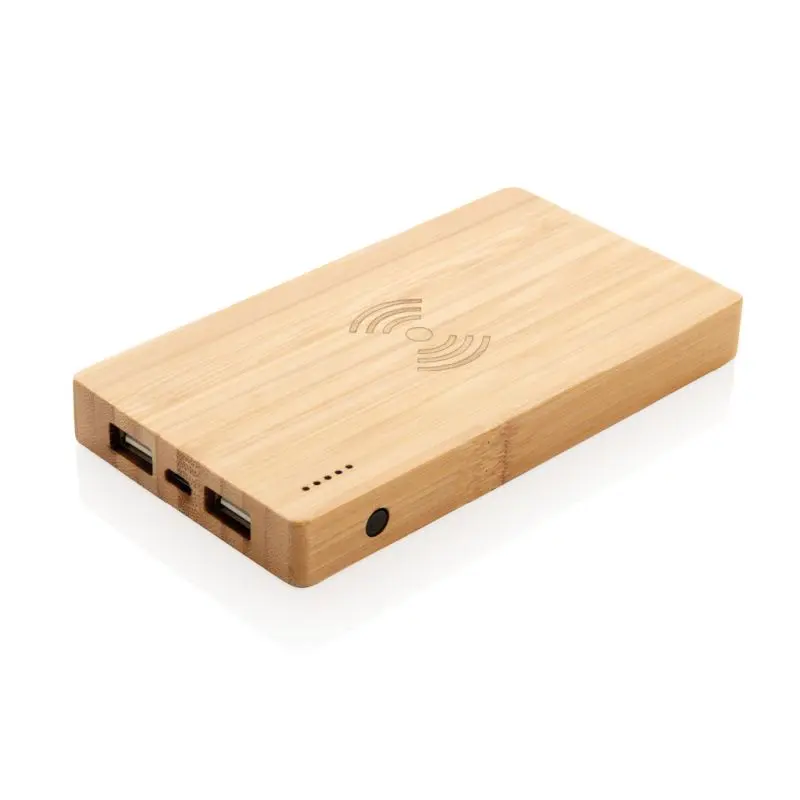 Bambus 4000 mAh Powerbank mit 5W Wireless Charging - Braun