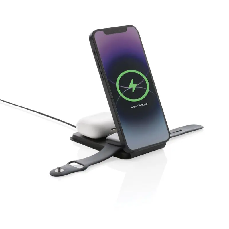 Swiss Peak 15W 3-in-1 Magnetisches Induktionsladegerät aus rPU - Schwarz
