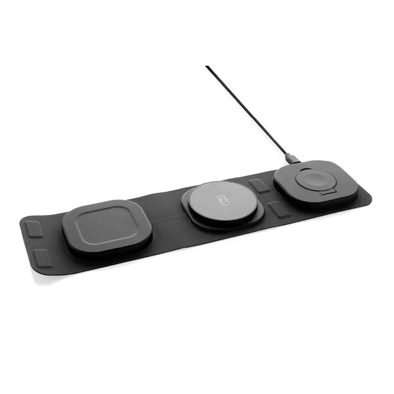 Swiss Peak 15W 3-in-1 Kabelloses Reise-Ladegerät aus RCS Plastik - Grau-Schwarz Mobilstation