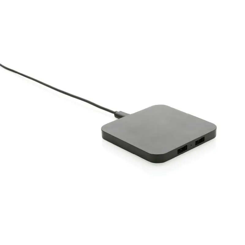 10W Kabellose Ladestation aus recyceltem Kunststoff mit Dual-USB - Schwarz