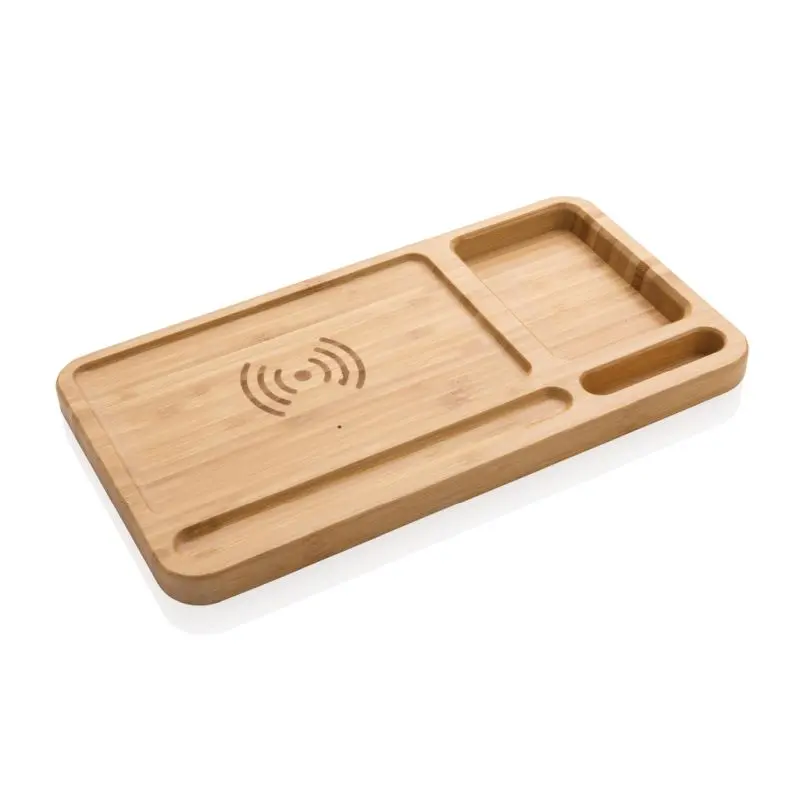 Bambus Schreibtisch-Organizer mit 10W Kabellosem Ladegerät - Braun Multifunktional, Nachhaltig