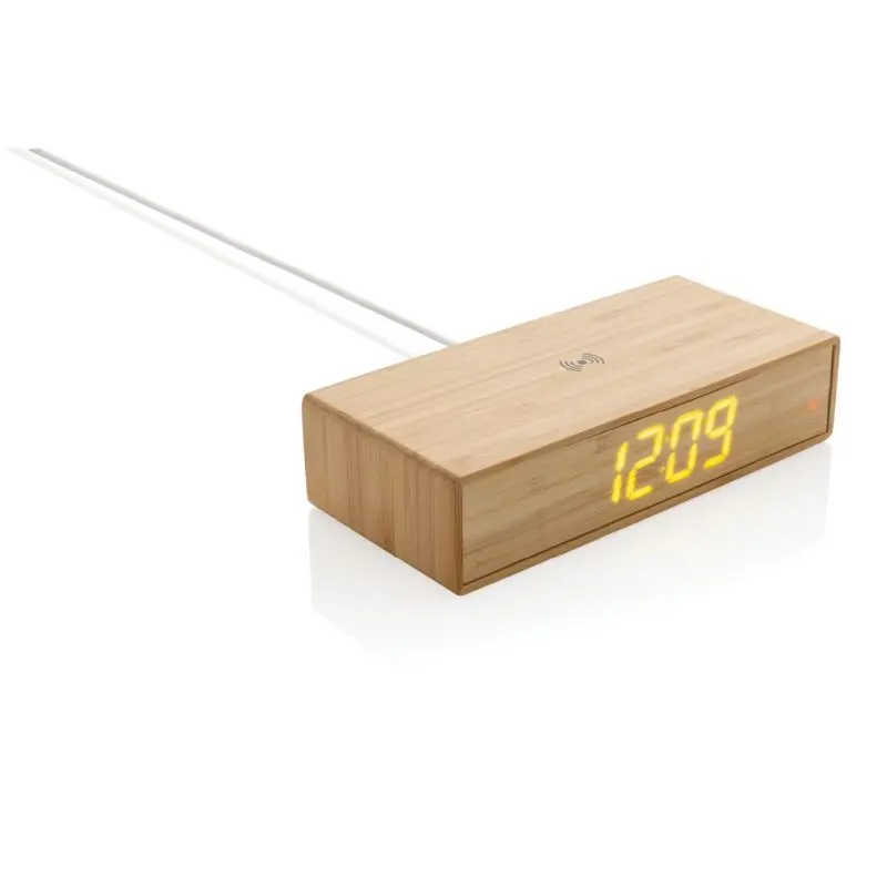 Wecker mit 5W Kabelloser Ladefunktion aus Bambus - Natürlich Braun, Modern