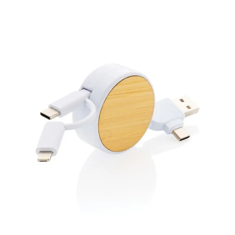 Ontario ausziehbares 6-in-1 Kabel aus RCS recyceltem Kunststoff - Weiß