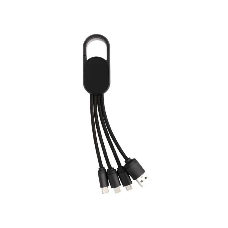 4-in-1 Ladekabel mit Karabiner-Clip, multifunktional - Schwarz