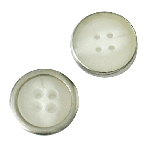Hornimitatknopf Creme-Gold-Creme-Silber 4-Loch-Knopf mit Metalleinfassung – Trachten- und Lodenknopf HI-4