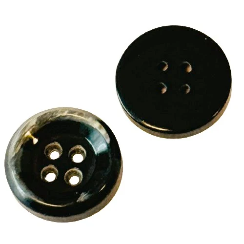 Hornimitatknopf Braun 4-Loch-Knopf mit hellem Rand – Blazer- und Sakkoknopf HI-122
