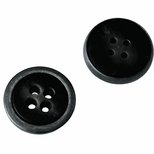 Hornimitatknopf Silberfarben-Schwarz-Grau 4-Loch-Knopf mit Metalleinfassung – Hosenknopf HI-4