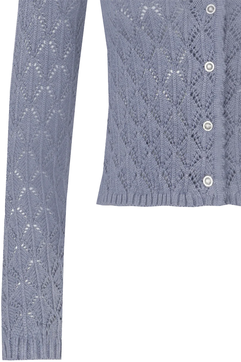 Damen Strickjacke kurz mit Ajourmuster - stahlblau