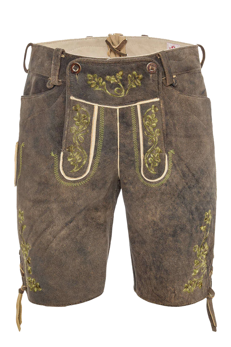 Hirsch-Lederhose kurz mit Gürtel