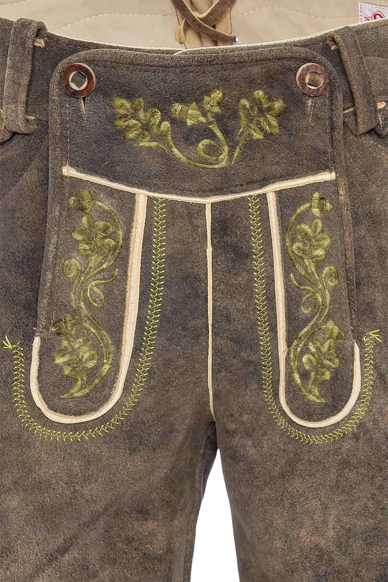 Hirsch-Lederhose kurz mit Gürtel