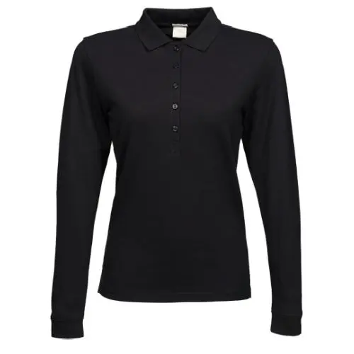 Damen Luxus Stretch Langarm-Poloshirt - Eleganz und Komfort