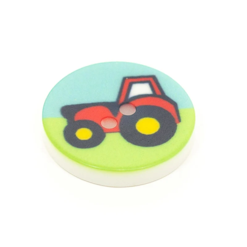 Kinderknopf Fahrzeuge Blau 15 mm – Kunststoffknopf KK-2-TRAKTOR-BLAU-GRUEN