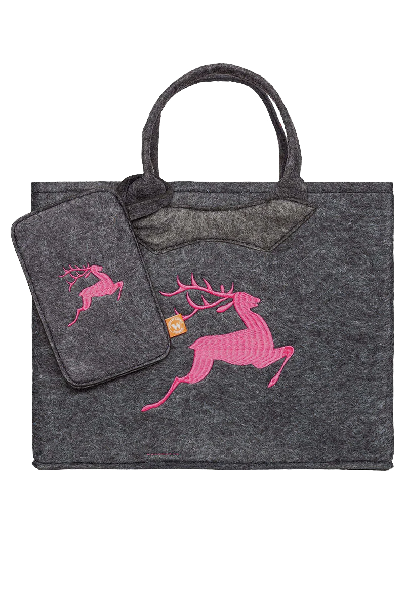 Trachten-Filztasche groß mit Handyetui springendem Hirsch