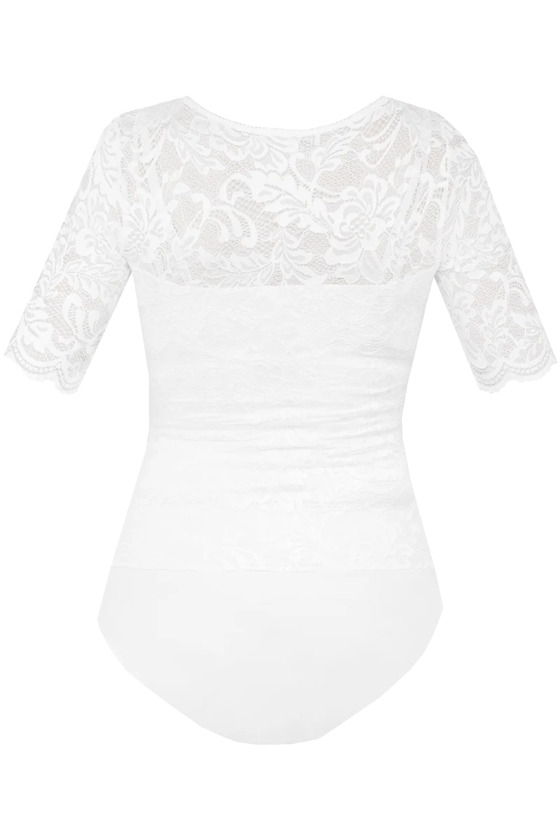 Damen Trachten Spitzenbody vollelastisch mit Halbarm - offwhite