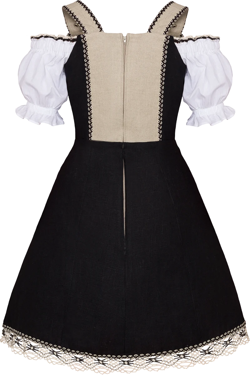 Kurzes Landhauskleid aus Leinen mit Schnürung