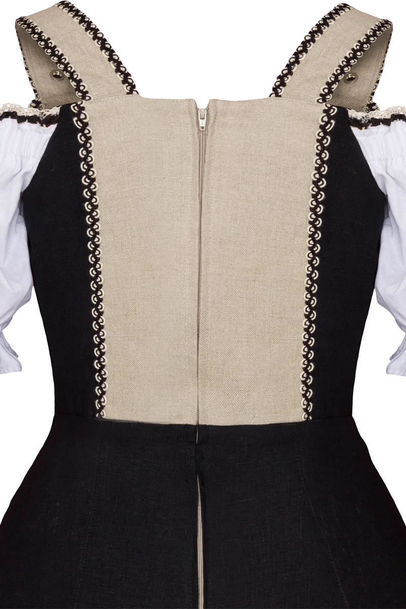 Kurzes Landhauskleid aus Leinen mit Schnürung