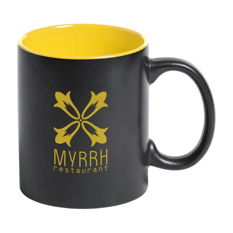 Bafy Keramiktasse 350ml für farbige Gravur - Schwarz-Gelb - Stilvoll, Robust und Personalisierbar
