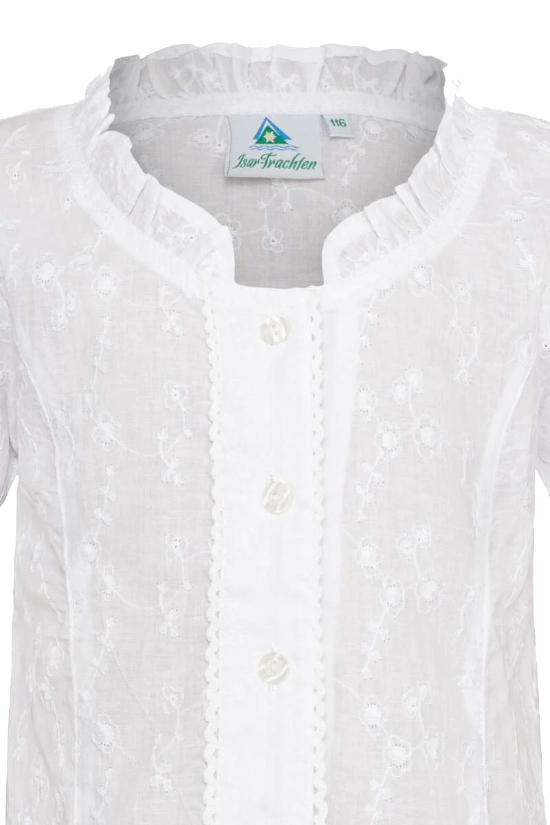 Mädchen Trachten Baumwollbluse mit Blumenstickerei