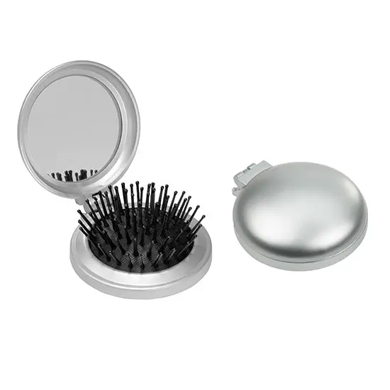 Elegante Haarbürste mit Spiegel in Silber-Schwarz – Stilvoll & Praktisch