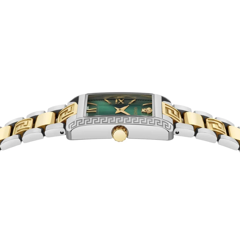 Versace VEKSA0526 Black dial Medusa head and Versace logo at 12h.