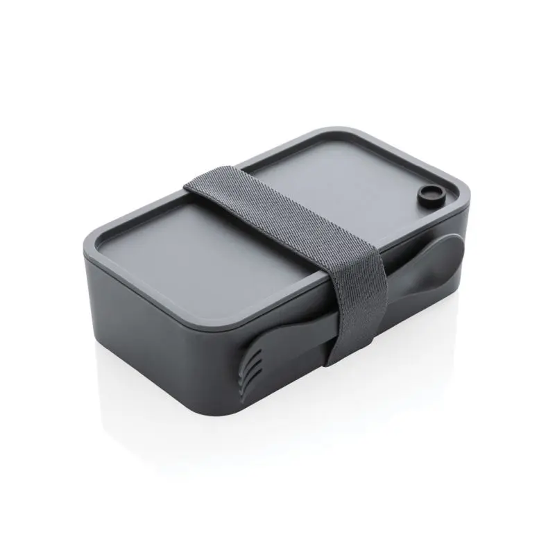 Anthrazitfarbene PP Lunchbox mit Göffel - Praktische Brotdose, Robuste Lebensmittelaufbewahrung