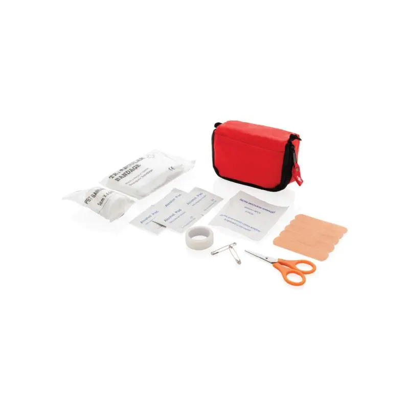 Kompaktes Erste-Hilfe-Kit in roter Tasche – Sicher unterwegs
