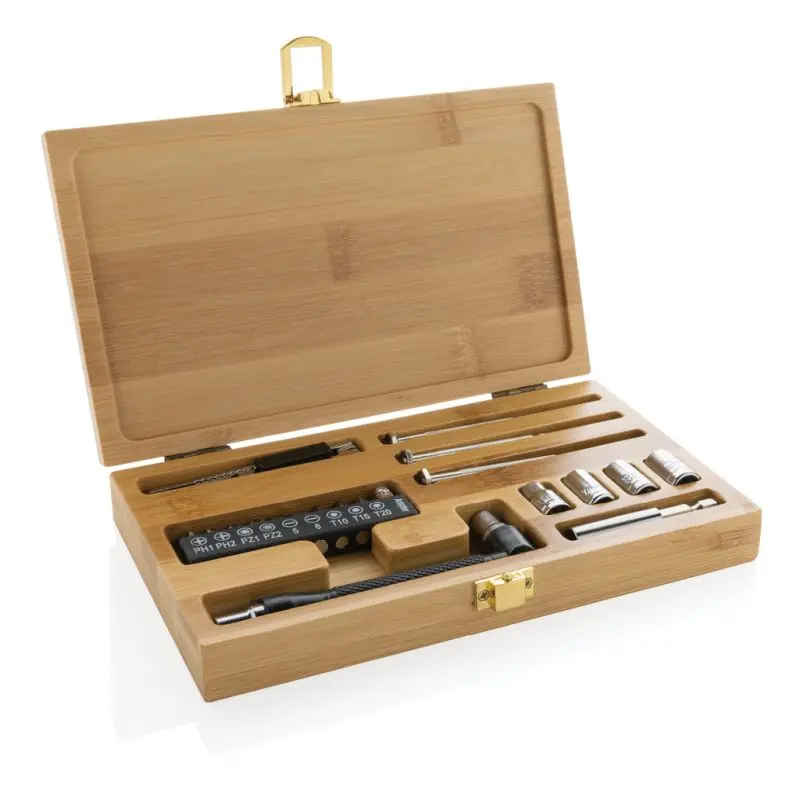 Vielseitiges Carvine 21-teiliges Bambus-Werkzeugset – hochwertig, braun, langlebig und ergonomisch