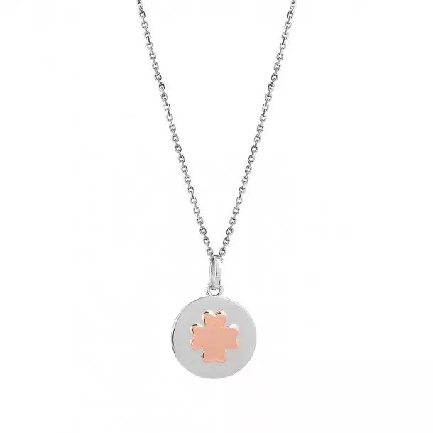 Xenox Damen Halskette Circleheart Coin Anhänger mit Kleeblatt Silber XS3434RK