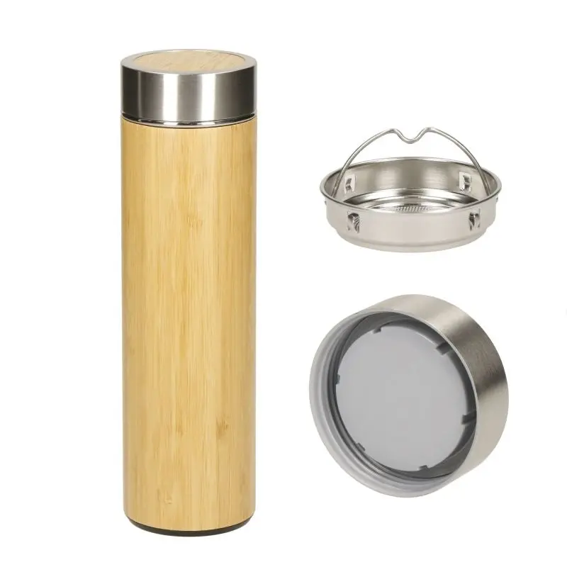 BAMBUS LARGE 450 ml Vakuum Flasche - Braun - Doppelwandige Isolierflasche - Umweltfreundlich & Stilvoll
