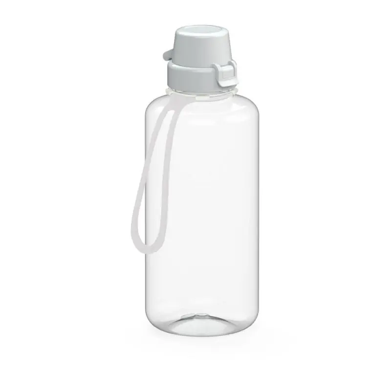 School Trinkflasche 1L mit Riemen, Klar & Weiß