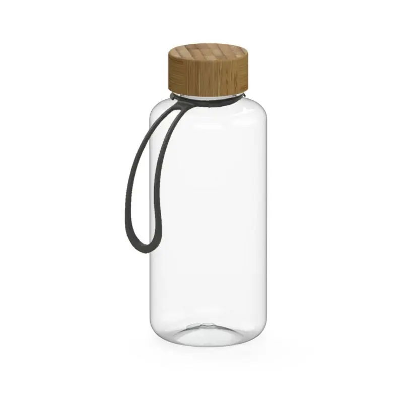 Schwarze Transparent-Trinkflasche Natural, 1L mit Trageriemen – Flexibel & Stilvoll