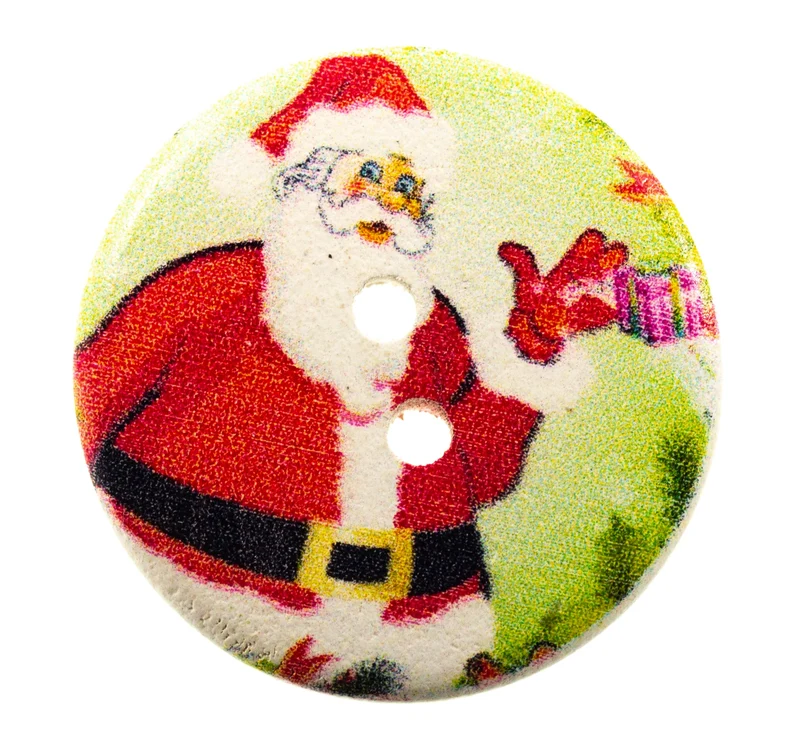 Holzknopf Weihnachts-Nikolaus Bunt 2-Loch – Weihnachtsknopf – HK-203A