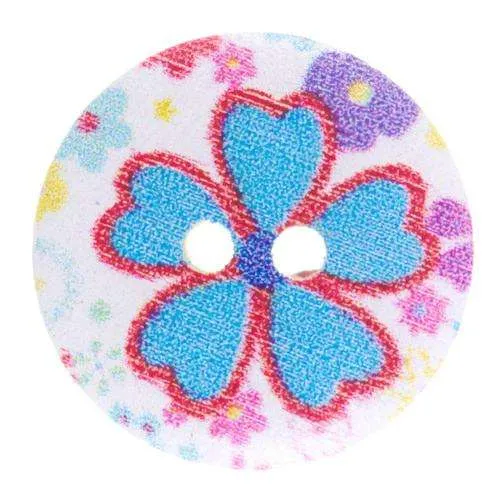 Holzknopf Blumen Bunt 2-Loch – HK-326