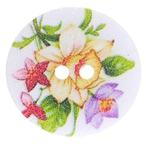 Holzknopf Blumen Bunt 2-Loch – HK-292